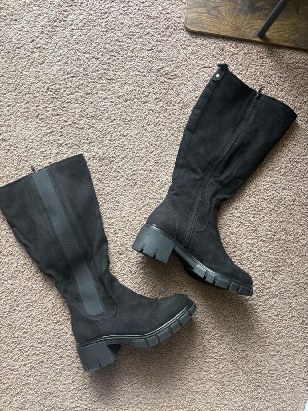 SO Black Knee-High Lug Sole Heeled Boots